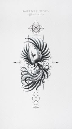 a drawing of a bird with an intricate design on it's back