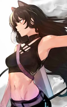 an anime character with long hair and black cats ears