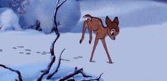 an animated image of a deer in the snow