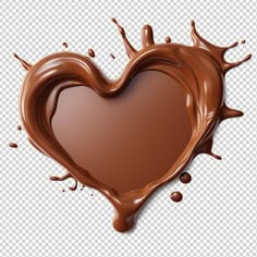 chocolate heart with splashing liquid on transparent background