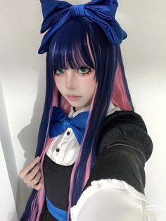 Stocking Anarchy Makeup, Shizuku Kuroe, Stocking Anarchy Cosplay Makeup, Info Chan Cosplay, Emo Miku Cosplay, Cat Miku Cosplay, Stocking Cosplay, Purple Hair Cosplay Anime, Miku Cosplay Wig