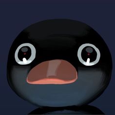 an animated black bird with big eyes