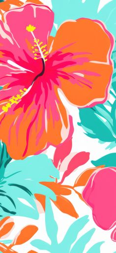 an orange and pink flower with green leaves on a white background is featured in this image