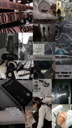 a collage of various images with people and objects in the middle one is holding a cell phone
