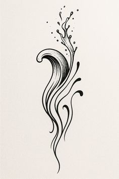 a black and white drawing of water splashing out of it's side, with bubbles