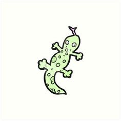 a drawing of a green gecko on a white background with the letter e in it's center