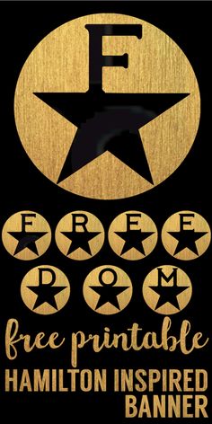 the free printable poster is shown in gold and black