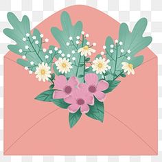 an envelope with flowers and leaves on the inside, transparent background png clipart