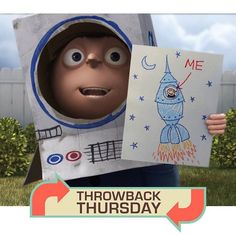 a cartoon character holding up a sign with the words throwback thursday on it