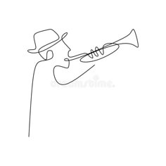 a continuous drawing of a man playing the trumpet royalty illustration on white background stock images
