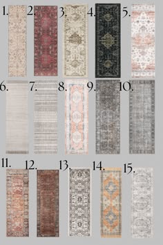 rugs with different colors and sizes are shown in the image, including one for each area