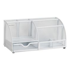 two white mesh bins sitting next to each other