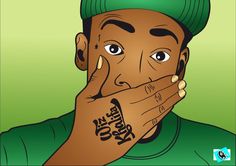 a drawing of a man with his hand on his face and hands covering his mouth