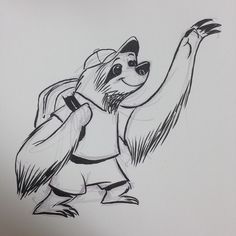 a drawing of a racoon carrying a backpack