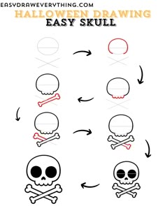 how to draw skulls and bones in easy steps for kids, with the instructions below