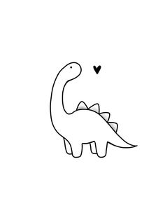 a black and white drawing of a dinosaur with a heart on it's nose