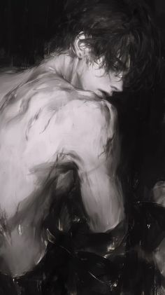 a black and white painting of a naked man