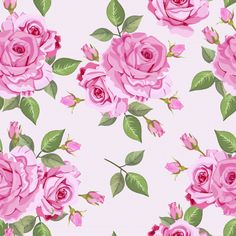 pink roses with green leaves on a white background seamless wallpaper or fabric design