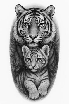 two tiger cubs sitting next to each other