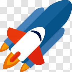 a red and blue rocket ship flying in the sky, on transparent background png clipart