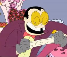 a cartoon character holding a piece of wood