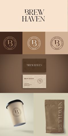 the logo and business card design for brew haven