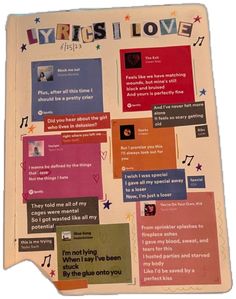 a piece of paper with words and pictures on it that say, i love you