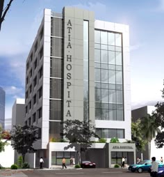 an artist's rendering of the exterior of a hospital