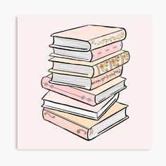 a stack of books sitting on top of each other in front of a pink background