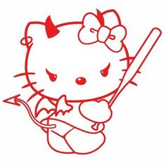 a drawing of a hello kitty holding a baseball bat and wearing a bow on her head