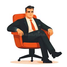 Businessman sitting on a comfortable chair. Illustration about white, transparent, modern, style, corporate, sitting, casual, management, work, relaxed, posture, isolated - 333857815 Character Sitting In Chair, Man Sitting On Chair, Man Sitting In Chair, Man Sitting Chair, Cartoon Sitting In Chair, Black Suit Red Tie, Man Slouching In Chair, Man Sitting In Chair Drawing, Businessman Reading Newspaper Illustration
