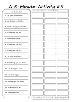 the five minute activity sheet for students to practice their writing skills