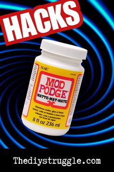 a bottle of moo poge matte next to a blue background with the words hacks on it