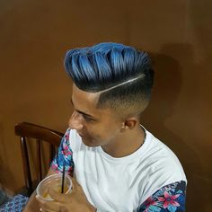 Nice one Blue Hairstyles For Men, Blue Highlights In Black Hair Men, Light Blue Highlights Men, Blue Hair Color For Men, Blue Frosted Tips Men, Blue Hair Highlights Men, Men Blue Hair Color, Blue Mohawk Men, Blue Frosted Tips Hair Men