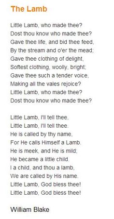a poem written in orange and black with the words'the lamb'on it