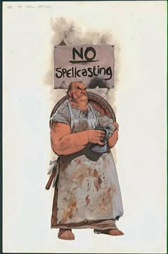 an old man with a no speaking sign on his head is standing in front of a barrel