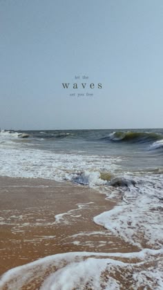waves are coming in to the beach and there is a message above it that says, not this waves