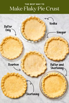 four pie crusts on top of each other with the words make flaky pie crust