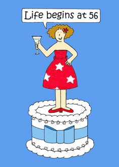 a woman in a red dress standing on top of a cake with a glass of wine