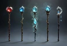 five different types of torches with blue and red lights on them, all in the same design
