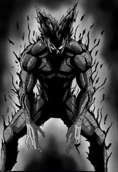 a black and white drawing of a demon