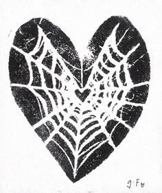 a drawing of a spider web in the shape of a heart