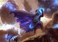 a digital painting of a man flying through the sky