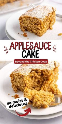 an advertisement for applesauce cake on a plate