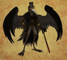 a drawing of a bird with wings and a top hat holding a cane in its paws