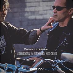 two men are talking to each other while riding on a motorcycle with the caption that reads,