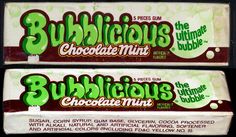 two boxes of bubblegum chocolate mints sitting next to each other