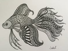 a drawing of a fish with patterns on it