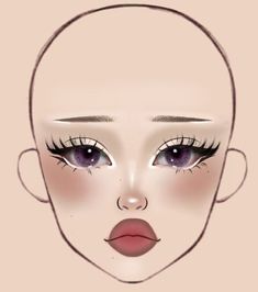 Makeup Templates, K-12 Makeup Ideas, Makeup Drawings, Makeup Base Template, Drawing Makeup Looks, Doll Make Up Tutorial, Baddie Makeup Drawing, Doll Eyeliner, Korean Makeup Drawing