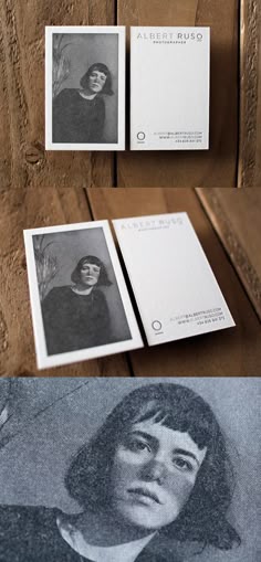 a business card with an image of a woman's face on the front and back